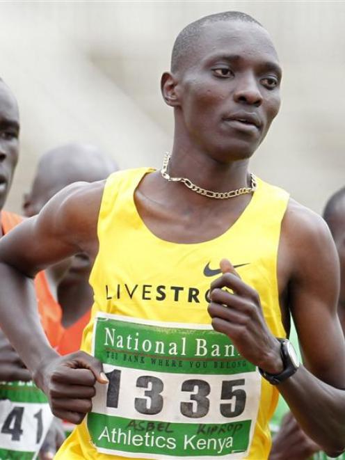 Olympic 1,500 metres champion Asbel Kiprop of Kenya runs during the men's Olympic trial race at...