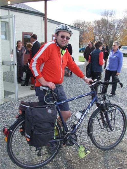 Omakau resident Stephen Wood , a member of the Cycling Advocates Network, arrives on his bike for...