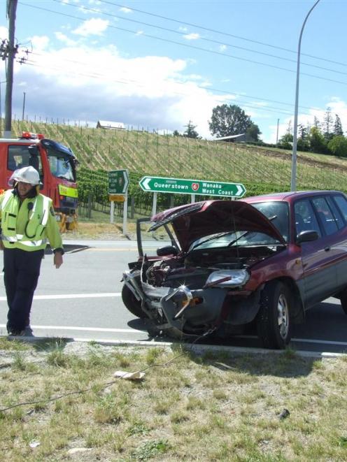 One of the cars involved in a crash at the intersection of State Highways 6 and 8B, near Cromwell...