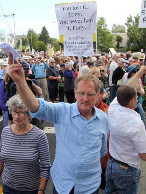 Organiser Peter Lynch leads the protest march to the Christchurch City Council offices on...