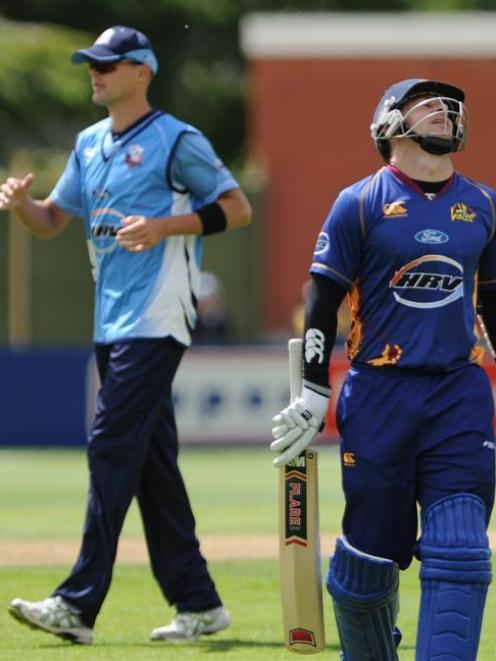 Otago all-rounder Nathan McCullum shows his disappointment after being dismissed for 14 in...
