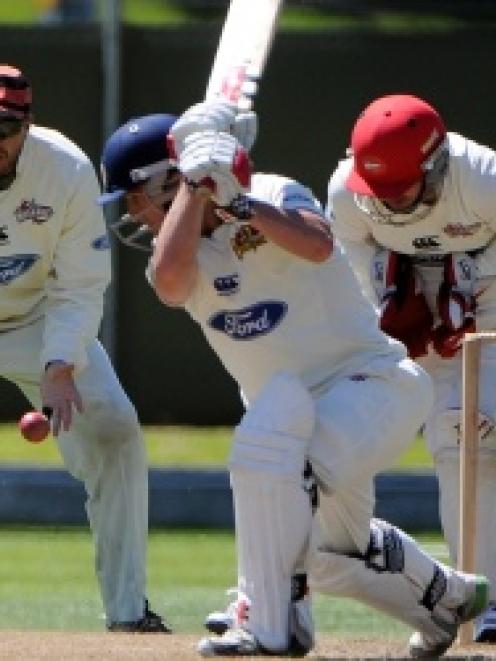 Otago batsman Darren Broom gets an edge to first slip and is caught by Canterbury captain Peter...