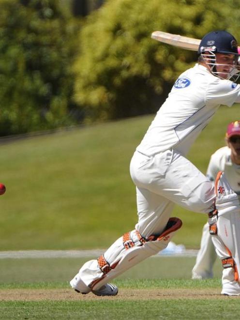 Otago batsman Hamish Rutherford leaves a ball bowled by Northern Districts' Brent Arnel, with...