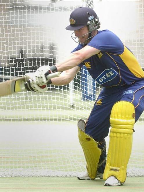 Otago batsman Shaun Haig practises his trademark square drive at the Edgar Centre earlier this...