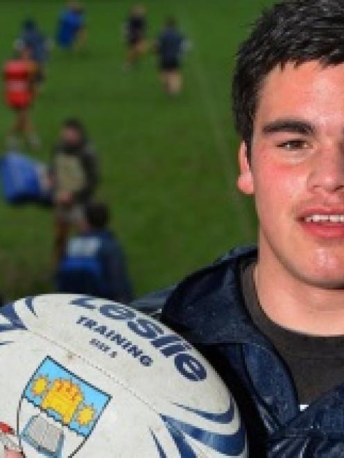 Otago Boys' High School first XV prop Jermaine Ainsley at a wet Littlebourne yesterday. Photo by...