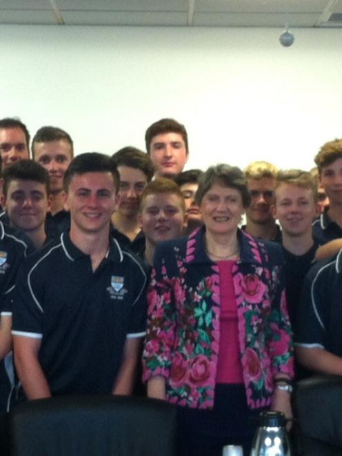 Otago Boys' High School humanities touring group teachers and pupils with administrator of the...