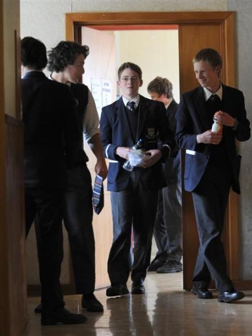 Otago Boys' High School year 12 pupils (from left) Nick Marr-McElroy (17), Josh Mulligan (17),...