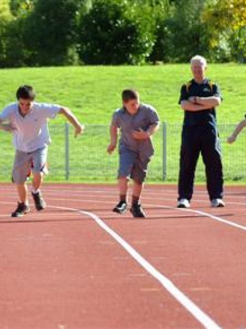 Otago disabled athletes train at the Caledonian Ground this week. From left, are Liam Monzari,...