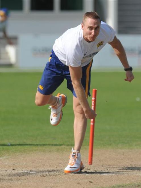Otago fast bowler James McMillan gets in some practice at the University Oval earlier this week....