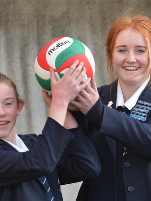 Otago Girls' High School volleyballers (from left) Holly Paterson and Maddy Dixon. Photo by Peter...