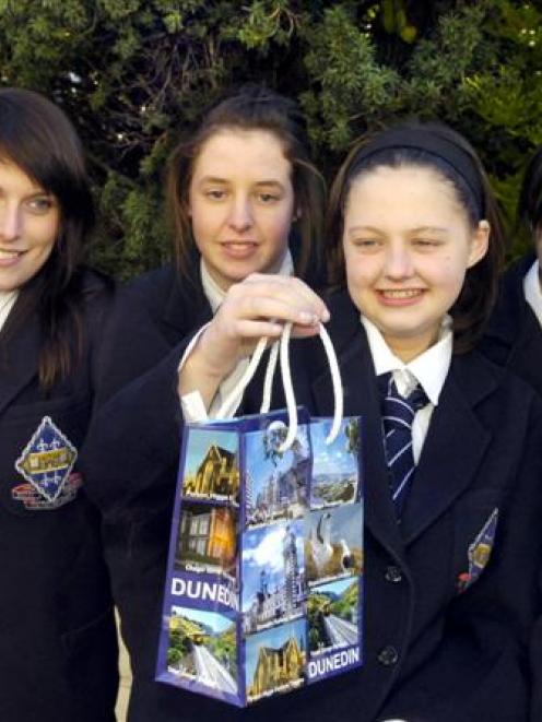 Otago Girls High School Young Enterprise group pictured with their tourist carry bag they...