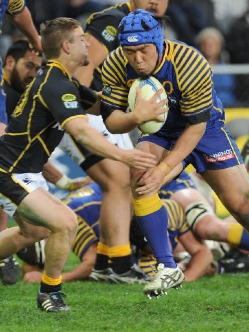Otago hooker Shota Horie goes on the charge against Wellington in their ITM Cup match at Forsyth...