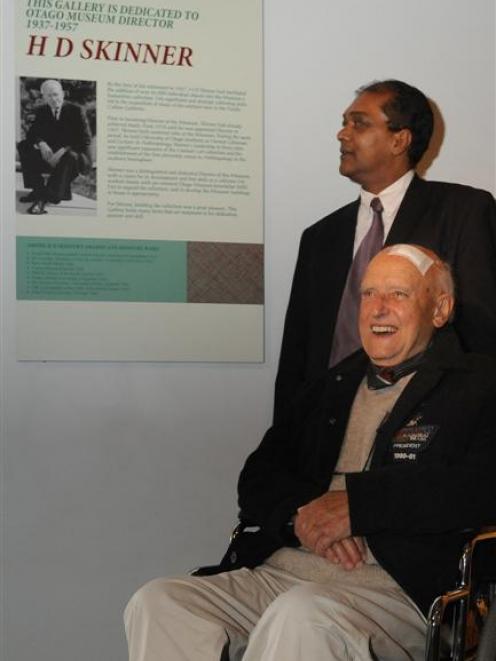 Otago Museum chief executive Shimrath Paul (rear) and Richard Skinner reflect on an information...