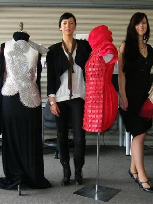 Otago Polytechnic Bachelor of Design (Fashion) students (from left) Melanie Child, Sophie Hardy,...