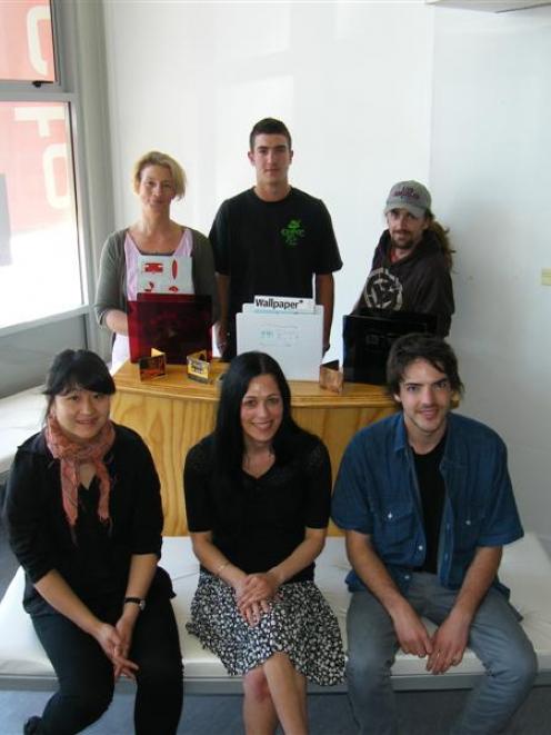 Otago Polytechnic design students (back, from left) Hedwig Koek, Finley Hitchen, Sholto Lee, ...