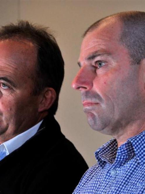 Otago Rugby Football Union chairman Wayne Graham (left) and change manager Jeremy Curragh...