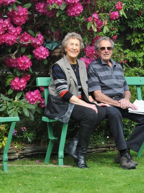 Otago rugby great Tuppy Diack (83) sits with wife Margaret (84) on salvaged Rose Stand seats....