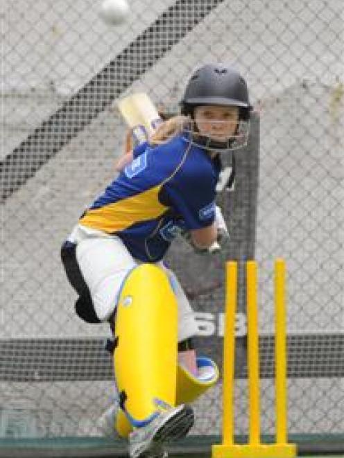 Otago Sparks wicketkeeper Kylie Crowley works on her batting in the nets at the Edgar Centre...