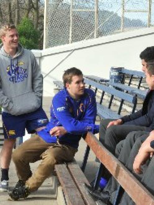 Otago squad members (from left) Craig Millar, Josh Renton and Michael Collins have a chat to the...