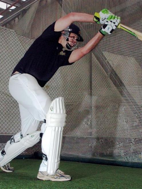 Otago Volts batsman Greg Todd works on his cover drive in the nets at the Edgar Centre this week....