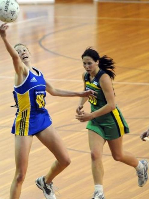 Otago wing attack Camilla Lees gets her fingertips to the ball during a national championship...