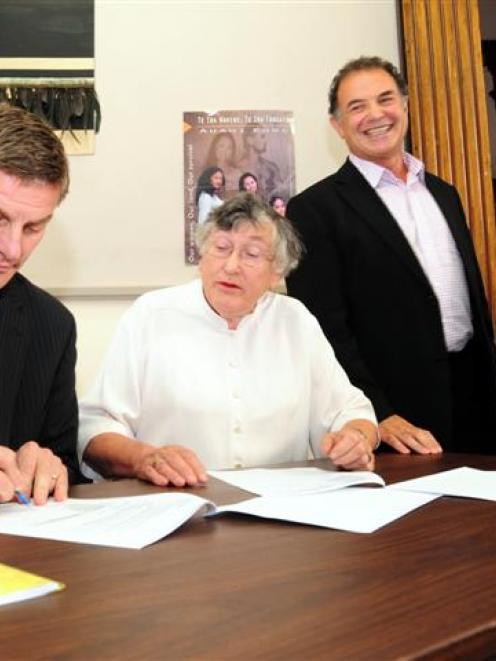 Otago Youth Wellness Trust founder Dame Patricia Harrison and Deputy Prime Minister Bill English...