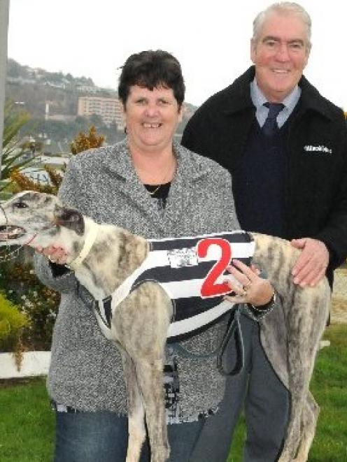 Owners Robyn Herbert and John Carlyle with Where's Robyn after her win at Forbury Park yesterday....