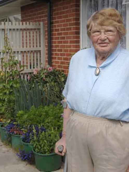 Council flat tenant Flora Keown (82) outside her Taieri Rd unit. Photo by Linda Robertson.