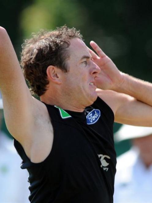 Paceman Iain O'Brien bowls at the New Zealand team's training session in Napier yesterday. Photo...