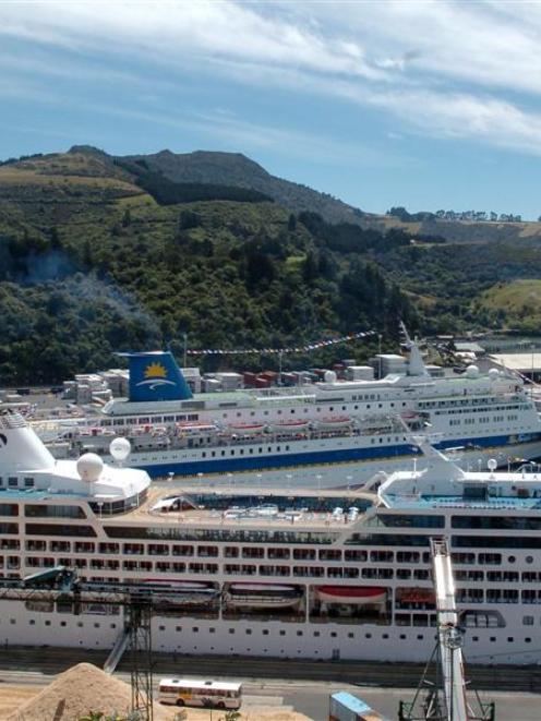 Pacific Sky (front) at Port Chalmers in 2005. Photo from ODT files.