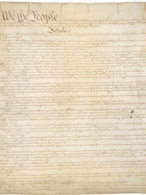 Page one of the original copy of the Constitution of the United States. Image from Wikimedia...