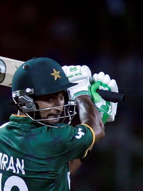 Pakistan's Imran Nazir plays a shot against Bangladesh during their Twenty20 World Cup cricket...
