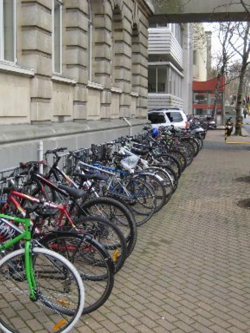 Parked cycles outside the School of Medicine in Great King St, Dunedin. Photo supplied.