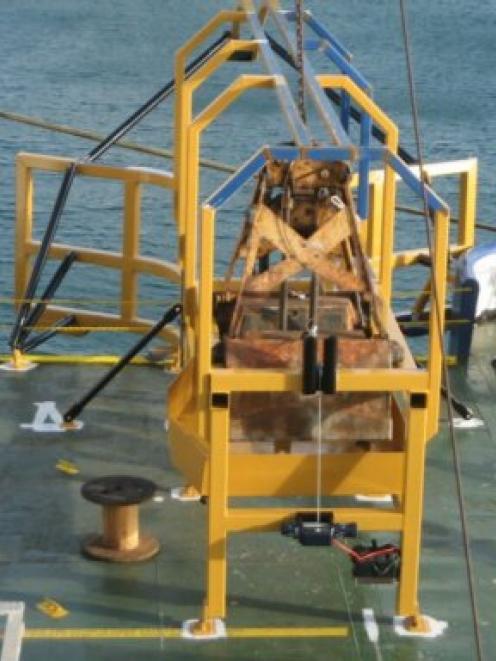 Part of the Chatham Rock Phosphate company's research effort, a seabed grab-bucket, pictured in a...