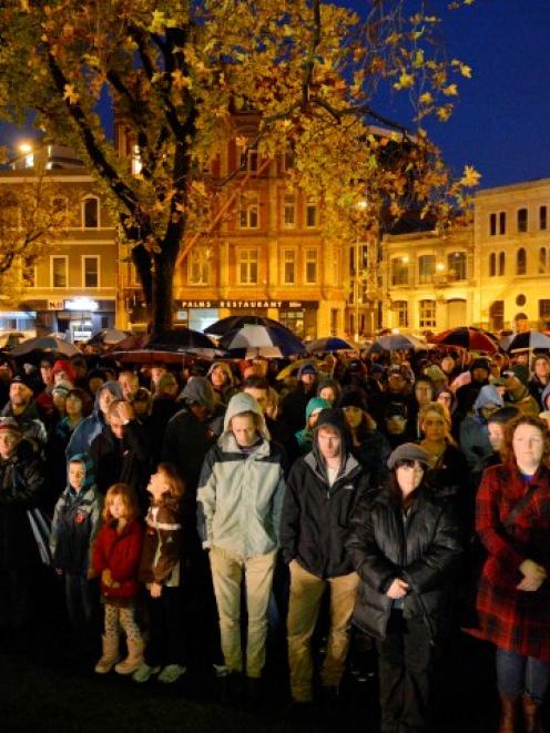 Part of the crowd at this morning's Anzac Day Dawn Parade in Dunedin. Photo Gerard O'Brien
