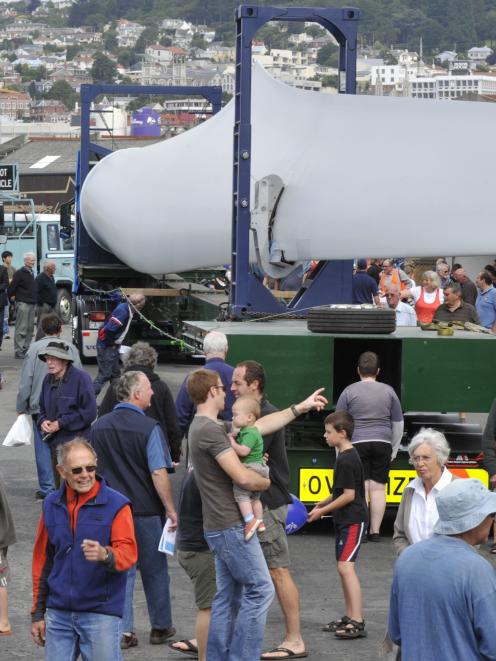 Part of the large crowd at the Mahinerangi wind farm machinery open day in  Fryatt St,  Dunedin ...