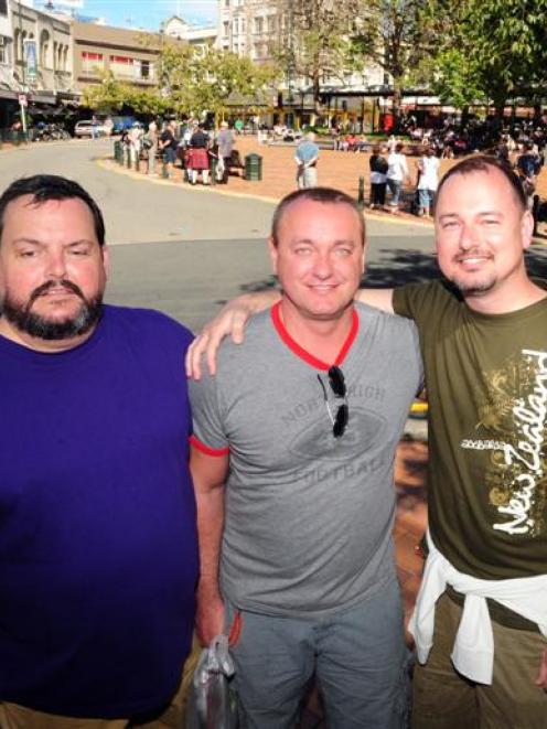Passengers from the first gay cruise ship to visit New Zealand, (from left) Americans Walt...