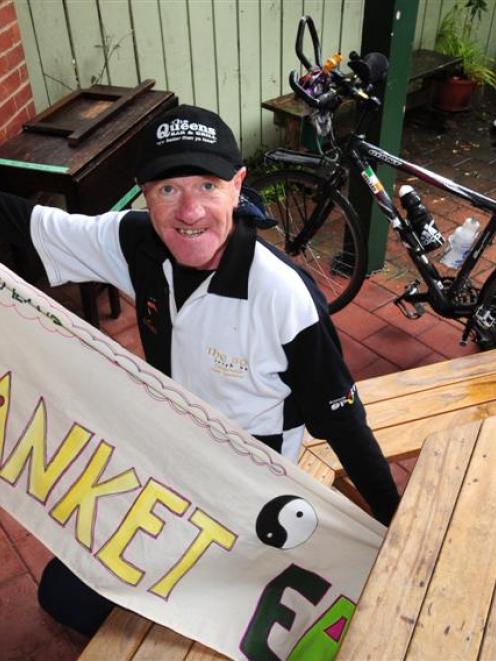 Paul Mack stops off in Dunedin during his Blanket Earth project cycling around the world. File...