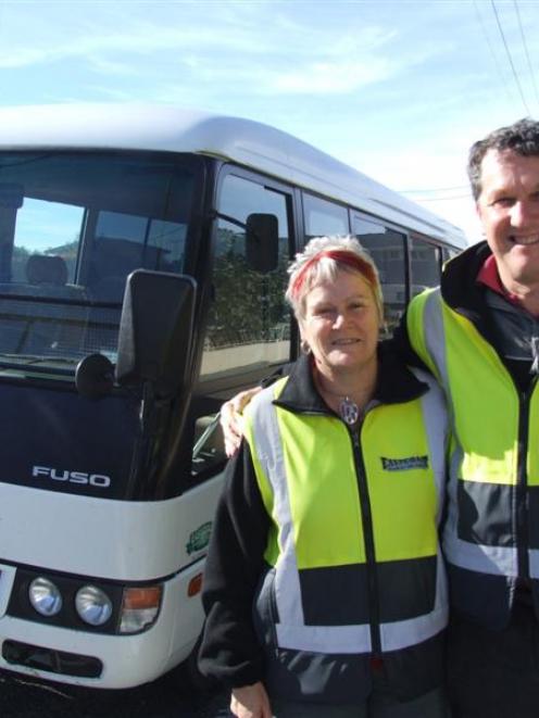 Peter and Cheryl Simpson transport workers to and from the Macraes mine seven days a week. Photo...