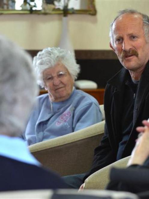 Philanthropist Gareth Morgan  meets Radius Fulton Care Centre  residents (from left) Margaret...