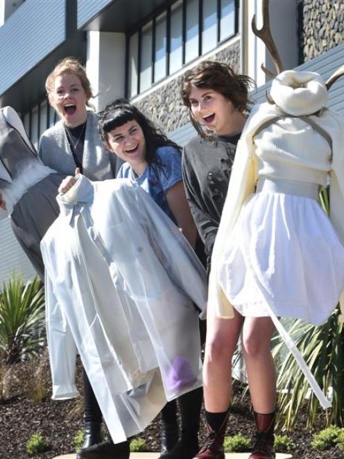 Otago Polytechnic third-year fashion design students (from left) Kimberly Ramsey, Beth Wogan and...