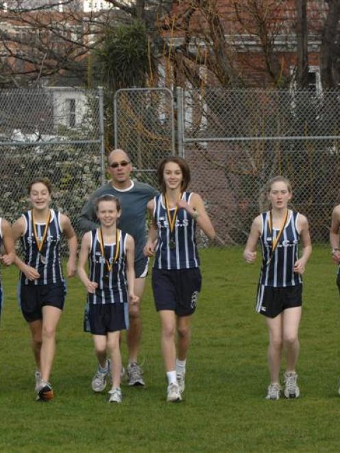 Pictured (from left) are Emily Scott (assistant coach), Rebekah Greene (14), Caitlin O'Brien (13)...