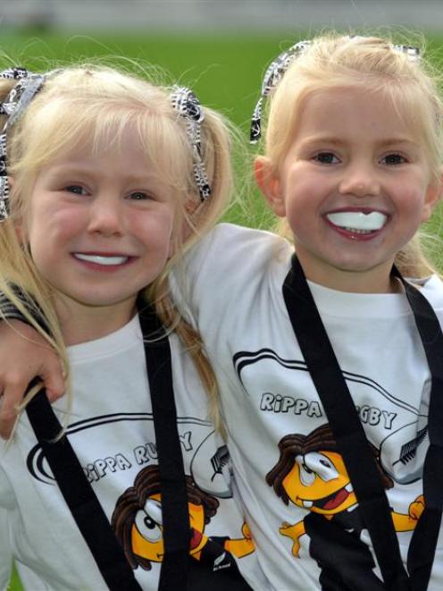 Pirates Rippa rugby players Jemima (6, left) and Lydia Hortop-Blair (4) abuzz after speaking to...