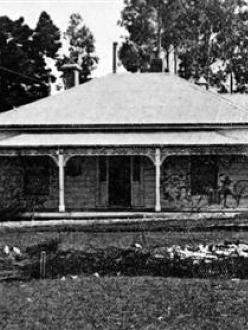 Pleasant Valley Sanatorium, Palmerston South, Otago, showing the administrative quarters. It has...