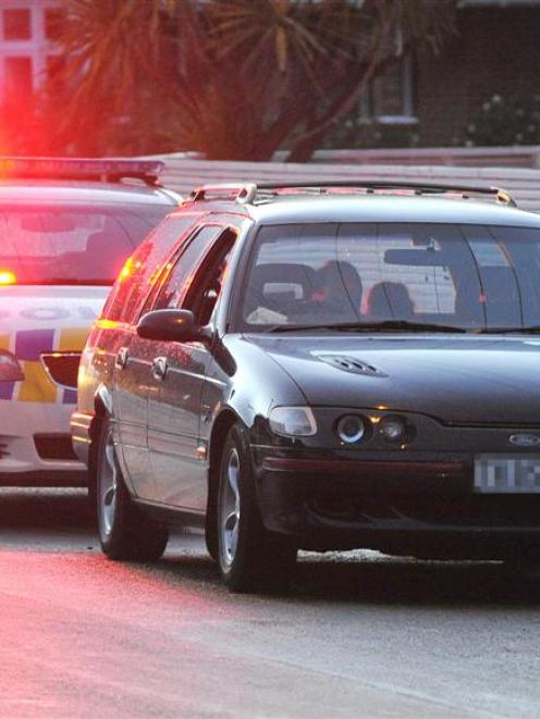 Police pull over a vehicle driven by a 10-year-old in Forbury Rd on Saturday night. Photo by...