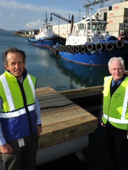 Port Otago chief executive Geoff Plunket, left, and chief pilot Capt Hugh Marshall, with the tugs...