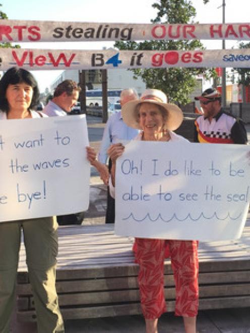 Port protesters at Queens Wharf this morning. Photo: NZ Herald.