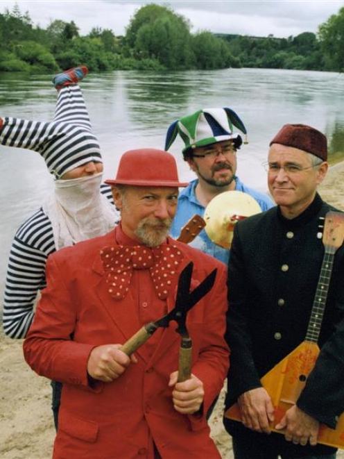 Preparing for The Complete Ukulele Workshop at Bennu tomorrow are Jim Fulton, Graeme Cairns, Baz...