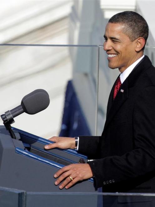 President Barack Obama gives his inaugural address at the U.S. Capitol in Washington, (US time)...