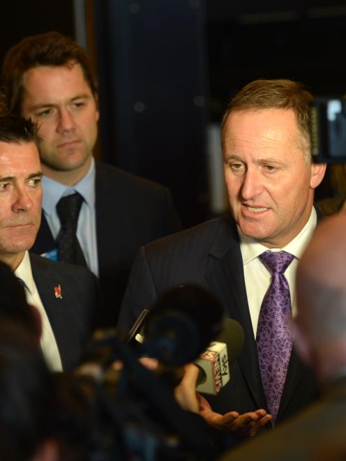 Prime Minister John Key speaks to media in Dunedin today. Photo by Stephen Jaquiery